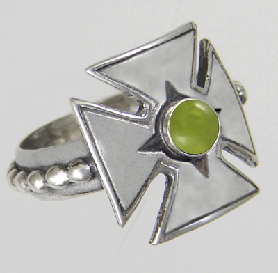 Sterling Silver Woman's Iron Cross Ring With Peridot Size 5